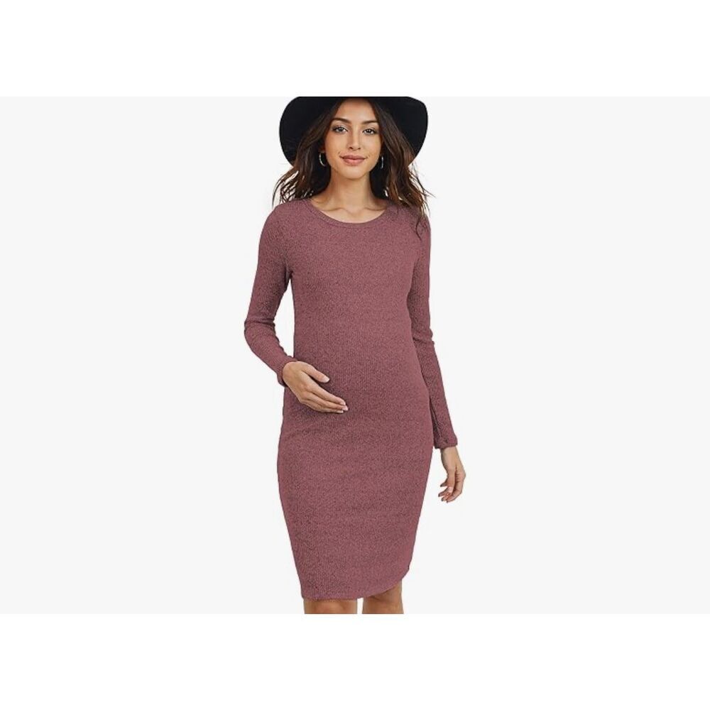 NEW HELLO MIZ Knit Ribbed Maternity Dress with Long Sleeve XL